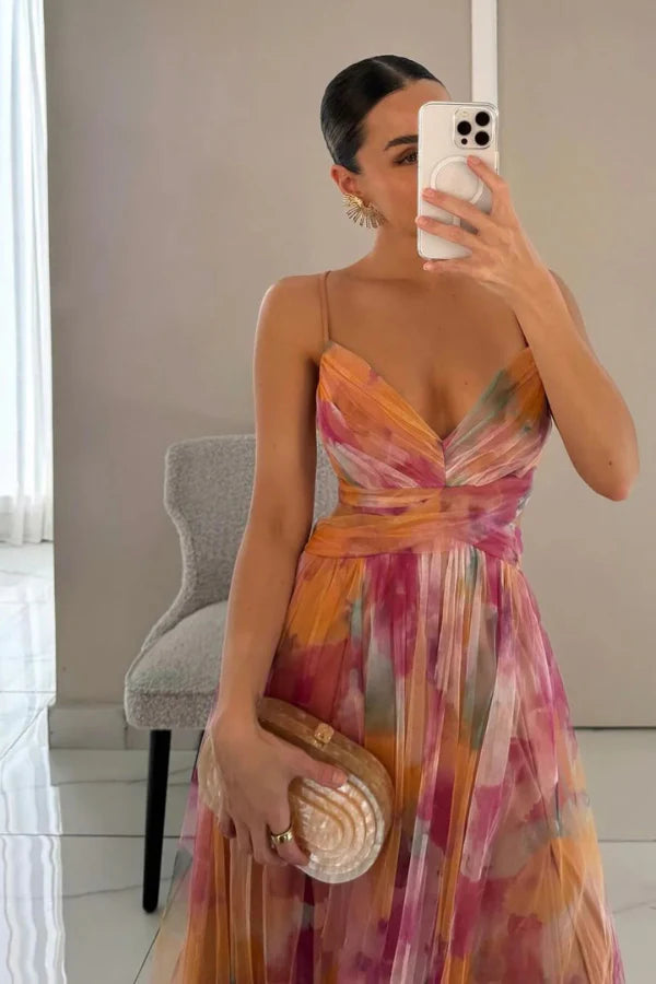 Fiora Belle Damen Plissiertes Maxikleid | Elegantes Fließendes Kleid für Festliche Anlässe