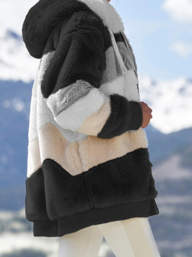 Damen Winterjacke in Plüsch, mittlere Länge, Farbe Karamell