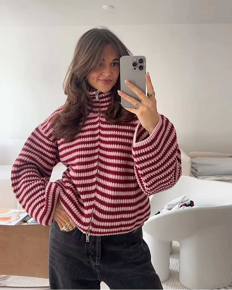 Zalina Damen Rollkragenpullover in Rot mit gerippter Struktur