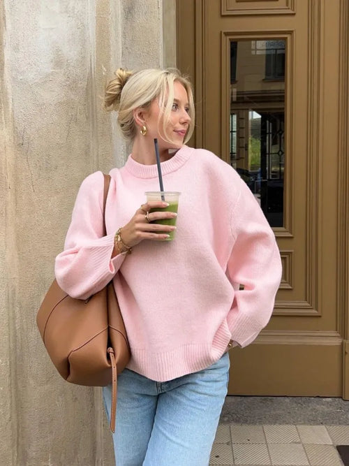 Celina Damen Rundhals-Pullover in Rosa – wärmendes Langarm-Oberteil aus Polyester