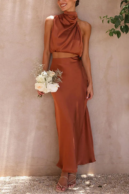 Selene Damen Haltertop & Midirock Set | Elegantes Zweiteiliges Sommer Outfit