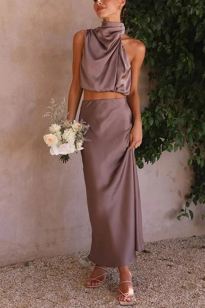 Selene Damen Haltertop & Midirock Set | Elegantes Zweiteiliges Sommer Outfit