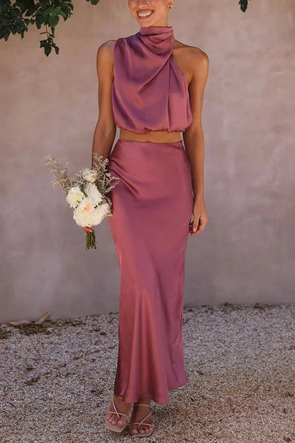 Selene Damen Haltertop & Midirock Set | Elegantes Zweiteiliges Sommer Outfit