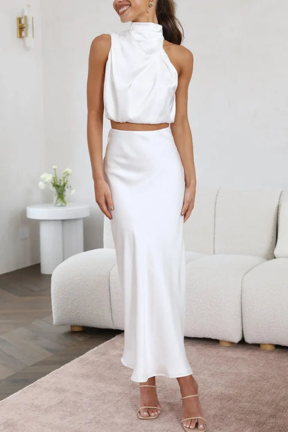Selene Damen Haltertop & Midirock Set | Elegantes Zweiteiliges Sommer Outfit