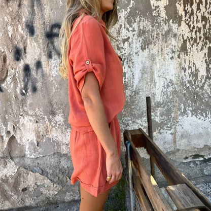 Lena Zweiteiler-Set Damen Hemd und Shorts in Weiß