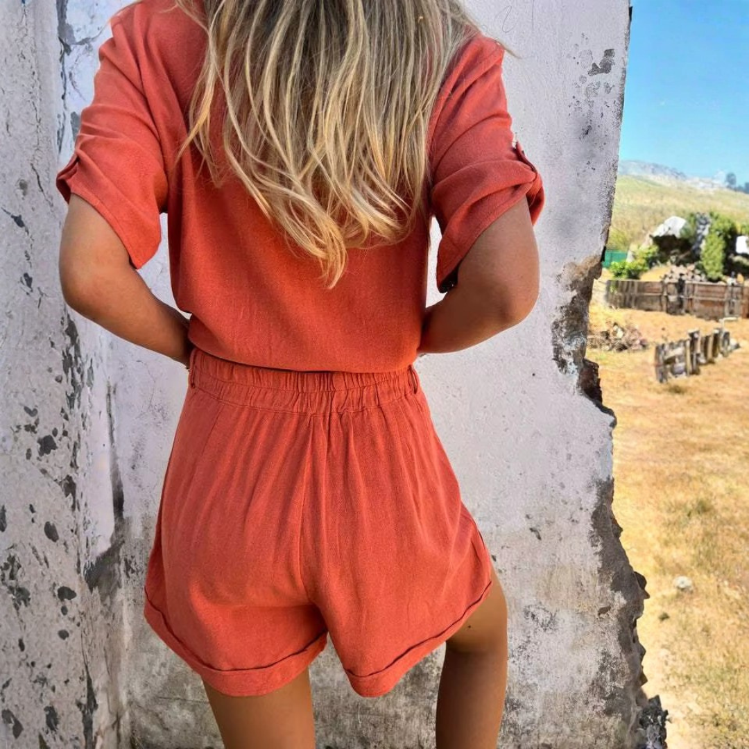 Lena Damen koordiniertes Shorts-Set in Blau, Vorderansicht