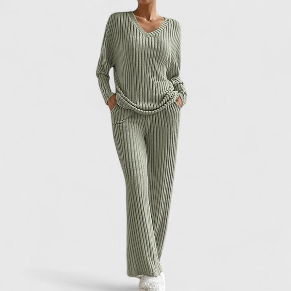 Graues Damen Loungewear Set aus weichem Strick für den Alltag