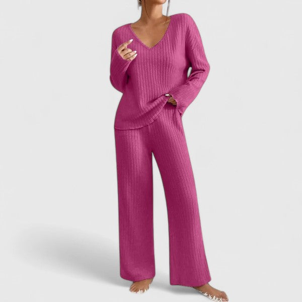 Damen Strick-Lounge-Set in mehreren Farben – Vorder- und Rückansicht