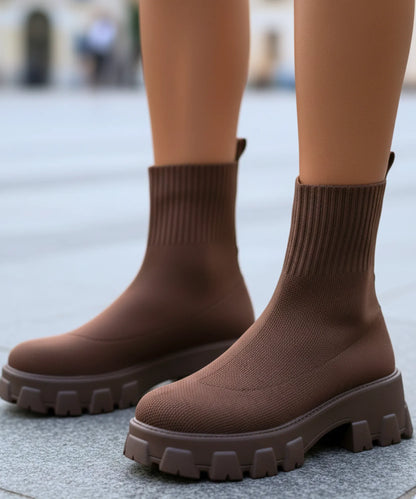 Damen Slip-on Sockenstiefel mit wadenlangem Schaft in Weiß