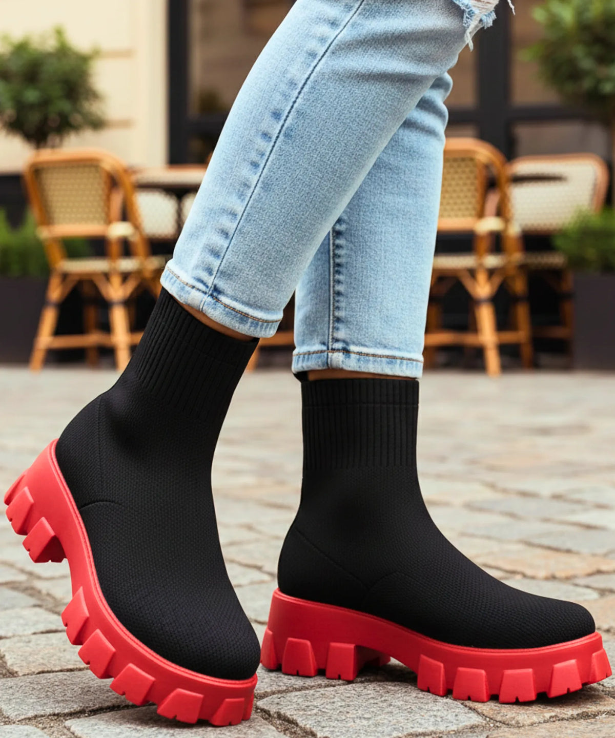 Weißer Strick-Sockenstiefel mit cleaner minimalistischer Silhouette