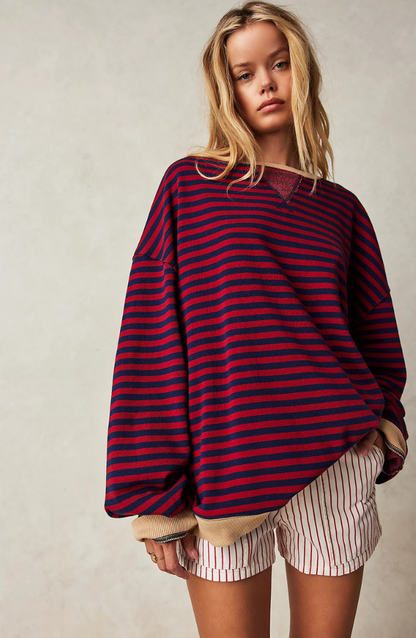Damen Pullover Lena in Orange-Blau – farbenfroher Herbst-Sweater