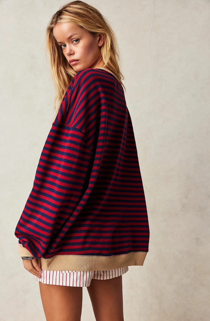 Lena Damen Strickpullover Detailaufnahme Streifenmuster und Farbverlauf