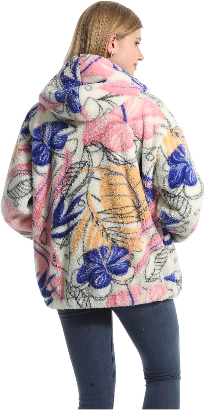 Damen Teddy Fleece Jacke mit Kapuze – Seitenansicht Passform