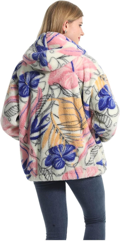 Damen Teddy Fleece Jacke mit Kapuze – Seitenansicht Passform