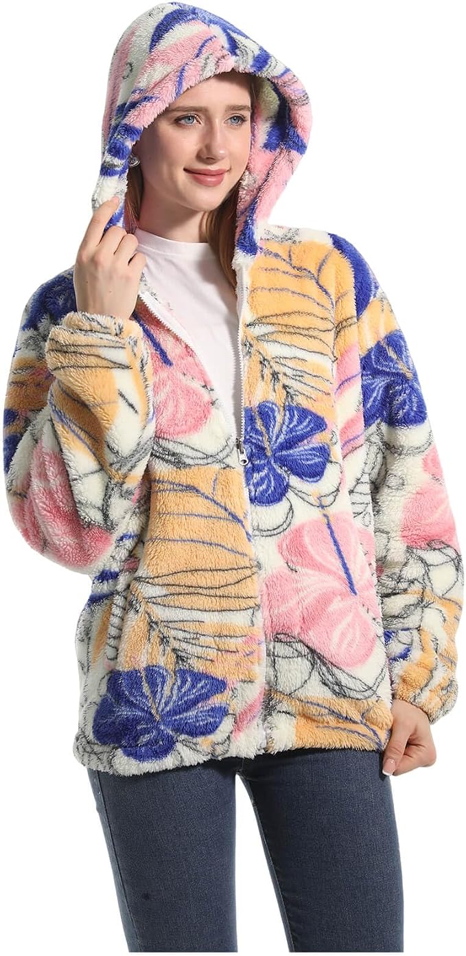Florette Teddy Fleece Jacke – Rückenansicht Kapuze und Gesamtschnitt