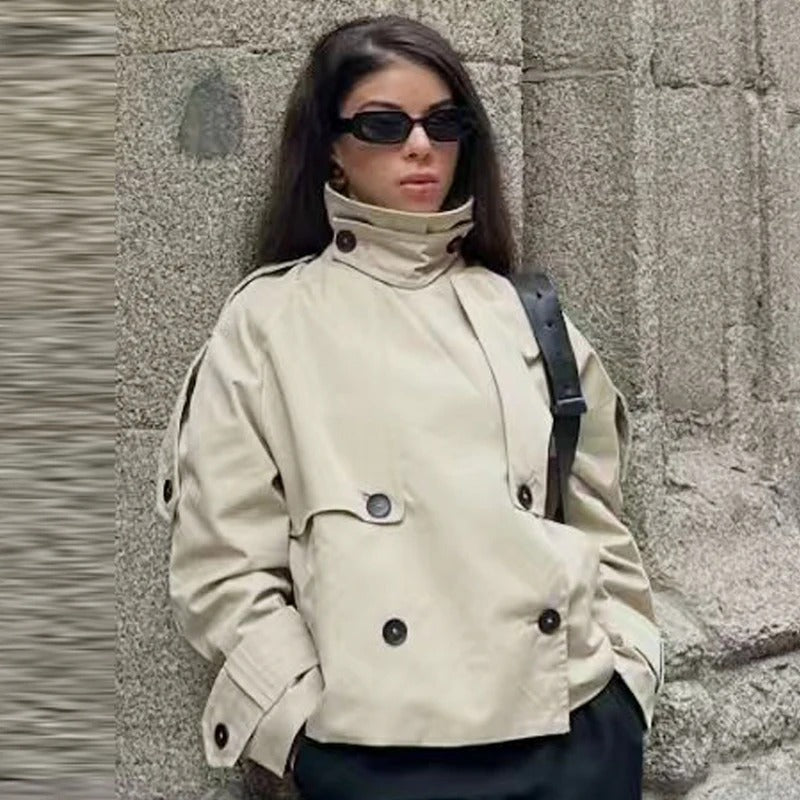 Damen Trenchcoat mit verstellbarem Gürtel und langem Schnitt in Khaki
