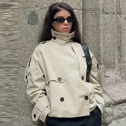 Damen Trenchcoat mit verstellbarem Gürtel und langem Schnitt in Khaki