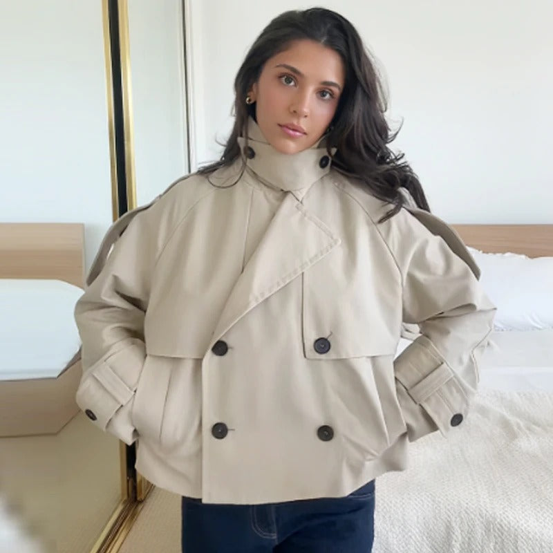 Khakifarbener Damen Trenchcoat aus weichem Synthetikgewebe