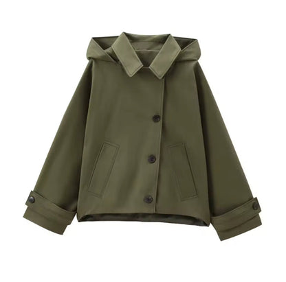 Trenchcoat Damen in Khaki – weicher Synthetikstoff, Übergangsmantel