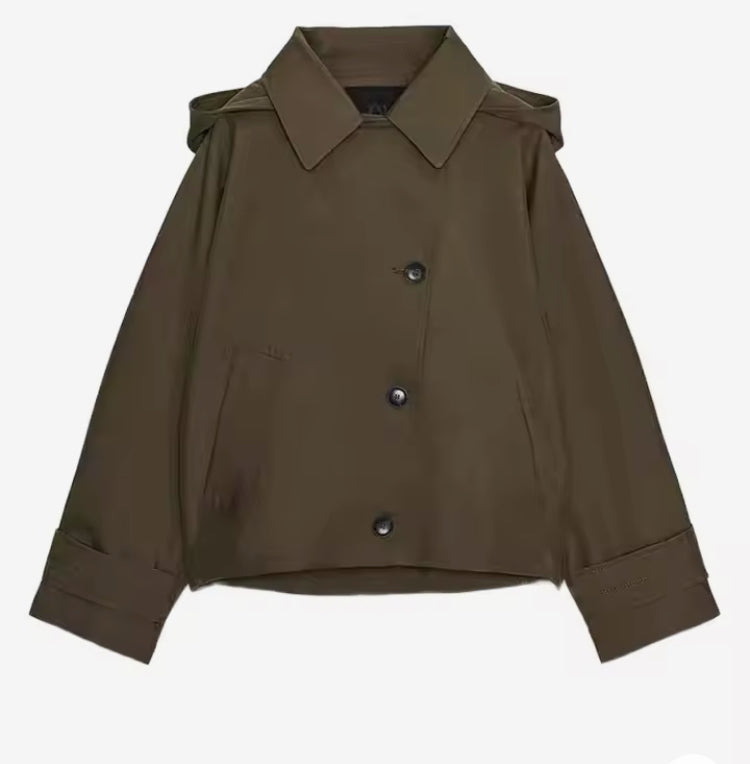 Detailaufnahme wasserabweisender Stoff Damen-Trenchcoat Vera Khaki