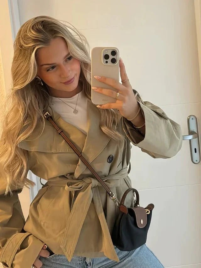 Khaki Damen Trenchjacke mit verstellbaren Manschettenriemen für Büro und Stadt