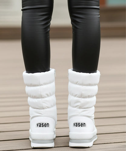 Kira Puffer-Schneestiefel in Weiß mit verstellbarem Schaft und Sherpa-Futter