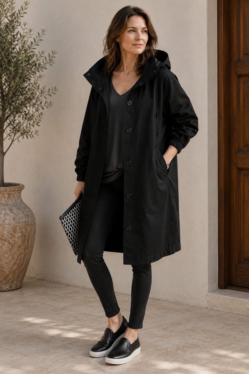 Damen Oversized Regenjacke in Marineblauw – Vorderansicht