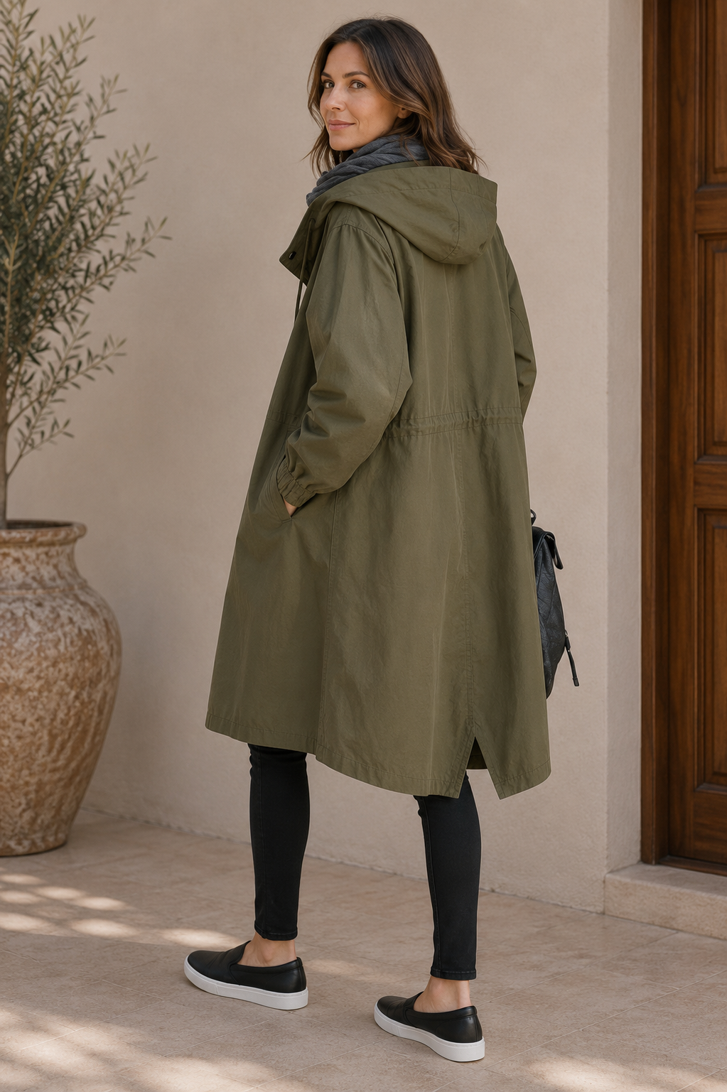 Atmungsaktive Oversized Regenjacke Damen in Beige