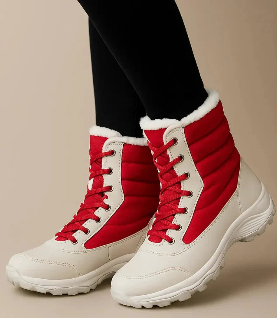 Verstärkte Nähte und Kunstlederpaneele am Damen-Winterstiefel