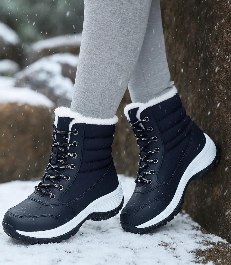 Damen wasserdichte Winterstiefel – seitliche Ansicht mit Plateausohle