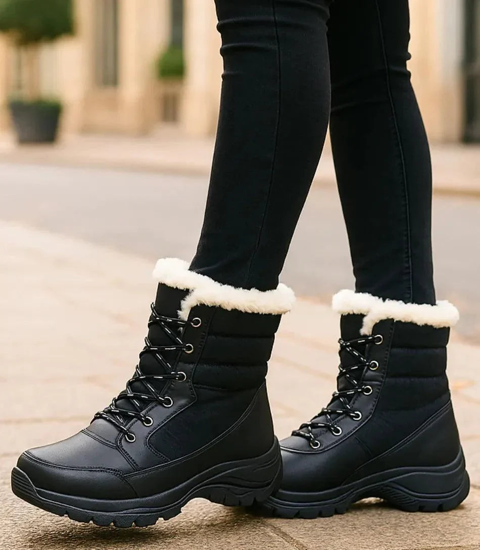 Damen Schneestiefel Ivory – gesteppter Schaft und Kunstlederpaneele