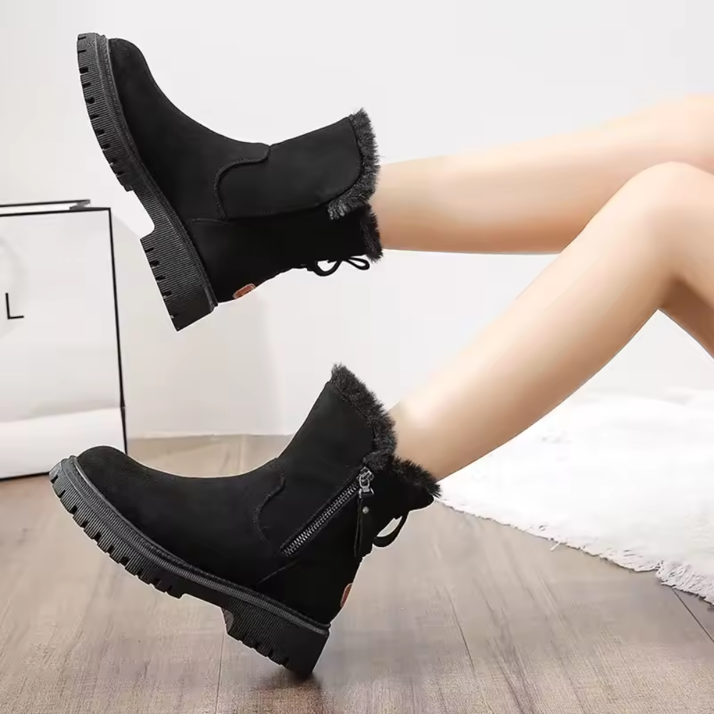 Schwarze wasserdichte Winterstiefel für Damen mit Reißverschluss