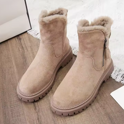 Beige Winterstiefel Damen – Seitenansicht mit Reißverschluss
