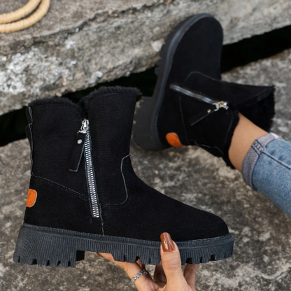 Schwarze Damen-Winterstiefel mit dicker Wärmeauskleidung
