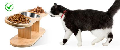 Erhöhtes 3-in-1 Katzenfutter-Set – Holzständer mit 3 Edelstahlnäpfen