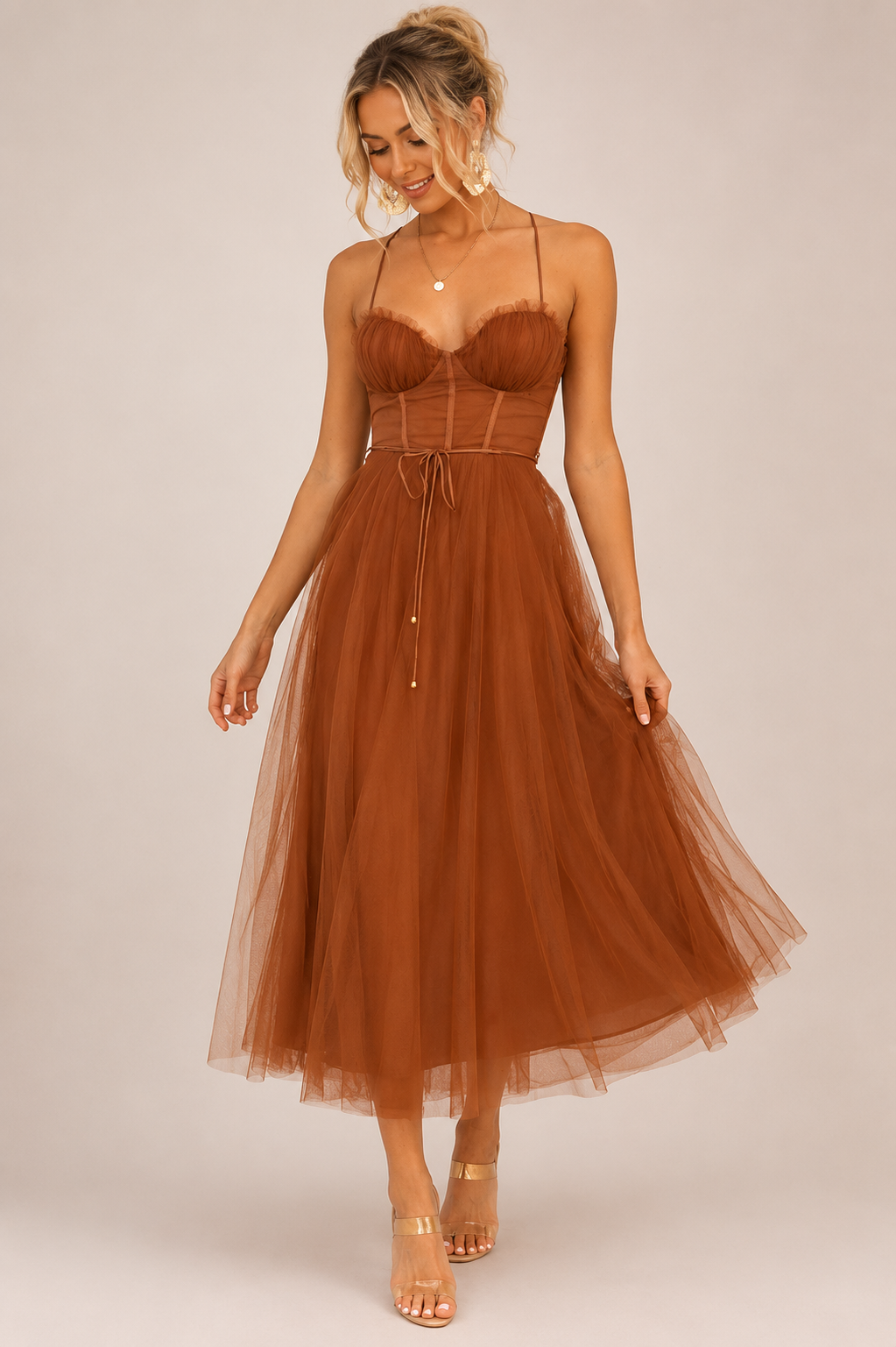 Elysienne Damen Midikleid mit Korsagenoberteil | Elegantes Ärmelloses Fit & Flare Kleid