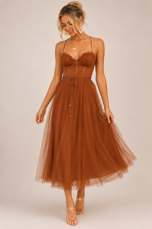 Elysienne Damen Midikleid mit Korsagenoberteil | Elegantes Ärmelloses Fit & Flare Kleid