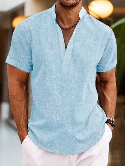 Caspian Herren Leinen Henley Shirt | Atmungsaktives Sommerhemd mit Knopfleiste