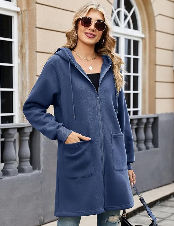 Damen Kapuzenjacke mit Reißverschluss – Nahaufnahme Kapuze mit Kordelzug