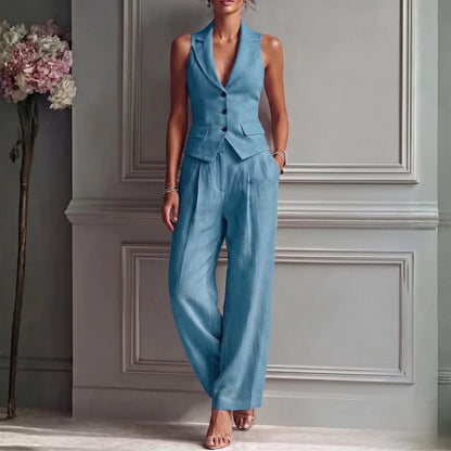 Montréa Damen Zweiteiler mit V-Ausschnitt Weste & Weiter Hose | Elegantes Business Set