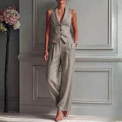 Montréa Damen Zweiteiler mit V-Ausschnitt Weste & Weiter Hose | Elegantes Business Set