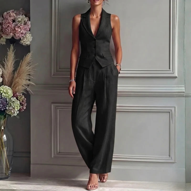 Montréa Damen Zweiteiler mit V-Ausschnitt Weste & Weiter Hose | Elegantes Business Set