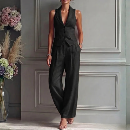 Montréa Damen Zweiteiler mit V-Ausschnitt Weste & Weiter Hose | Elegantes Business Set