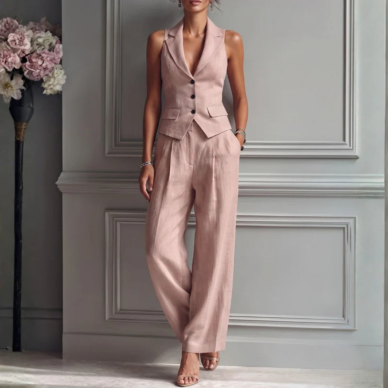 Montréa Damen Zweiteiler mit V-Ausschnitt Weste & Weiter Hose | Elegantes Business Set