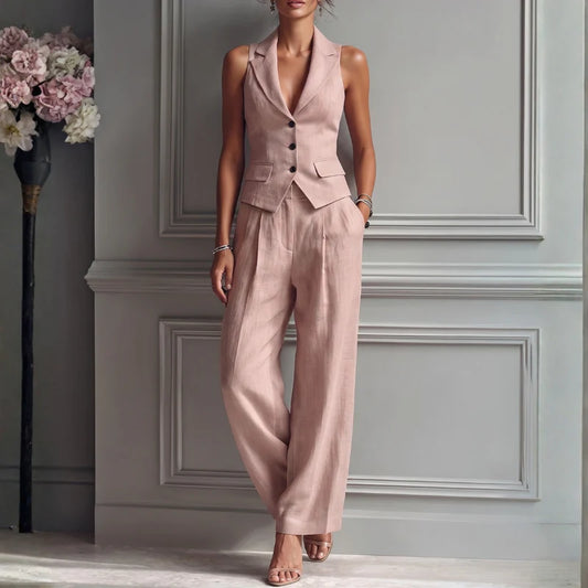 Montréa Damen Zweiteiler mit V-Ausschnitt Weste & Weiter Hose | Elegantes Business Set