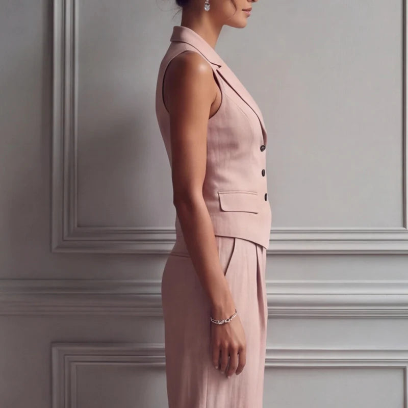 Montréa Damen Zweiteiler mit V-Ausschnitt Weste & Weiter Hose | Elegantes Business Set