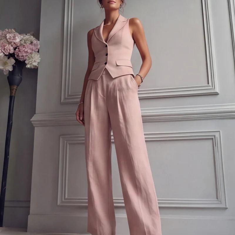 Montréa Damen Zweiteiler mit V-Ausschnitt Weste & Weiter Hose | Elegantes Business Set