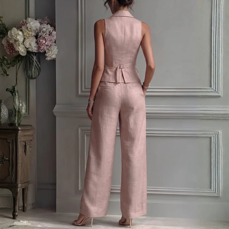 Montréa Damen Zweiteiler mit V-Ausschnitt Weste & Weiter Hose | Elegantes Business Set