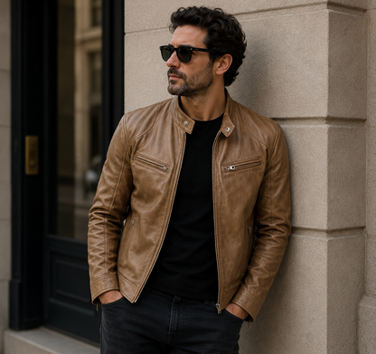 Ridgewell Herren Vintage Lederjacke | Klassische Biker Jacke mit Reißverschluss