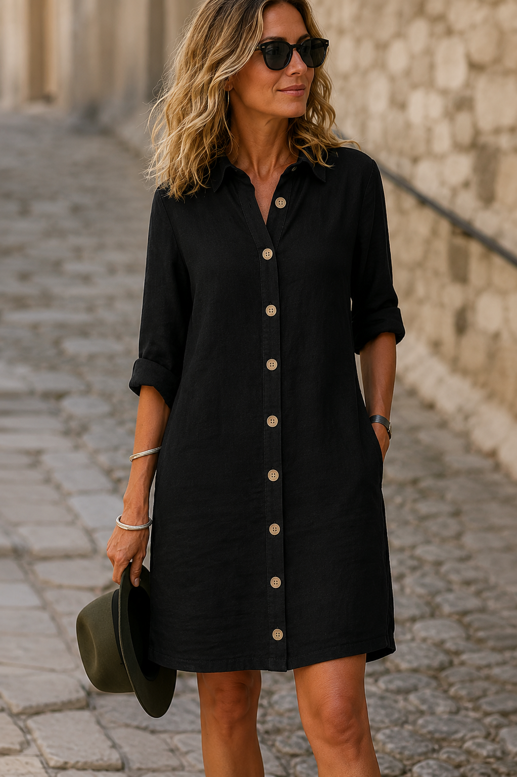 Camélia Damen Midikleid mit Knopfleiste | Elegantes Freizeitkleid mit Lockerer Passform